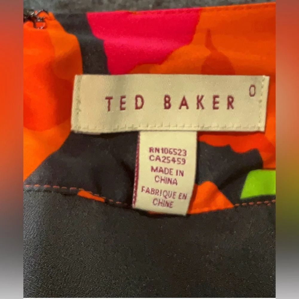 Ted Baker Orange & Pink Floral Tiered Mini Skirt 0
